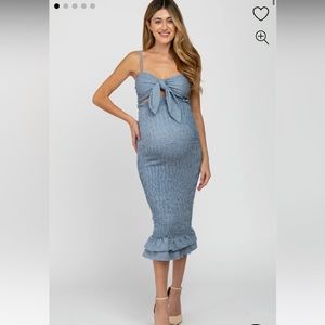 NWOT: Blue Gingham Print - Fitted Maternity Dress